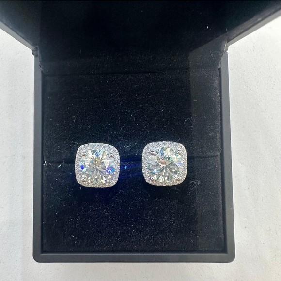 Huge GRA Moissanite Diamond Earrings Micro Pave Halo Set 18K White Finish 6 Ct - Picture 11 of 12